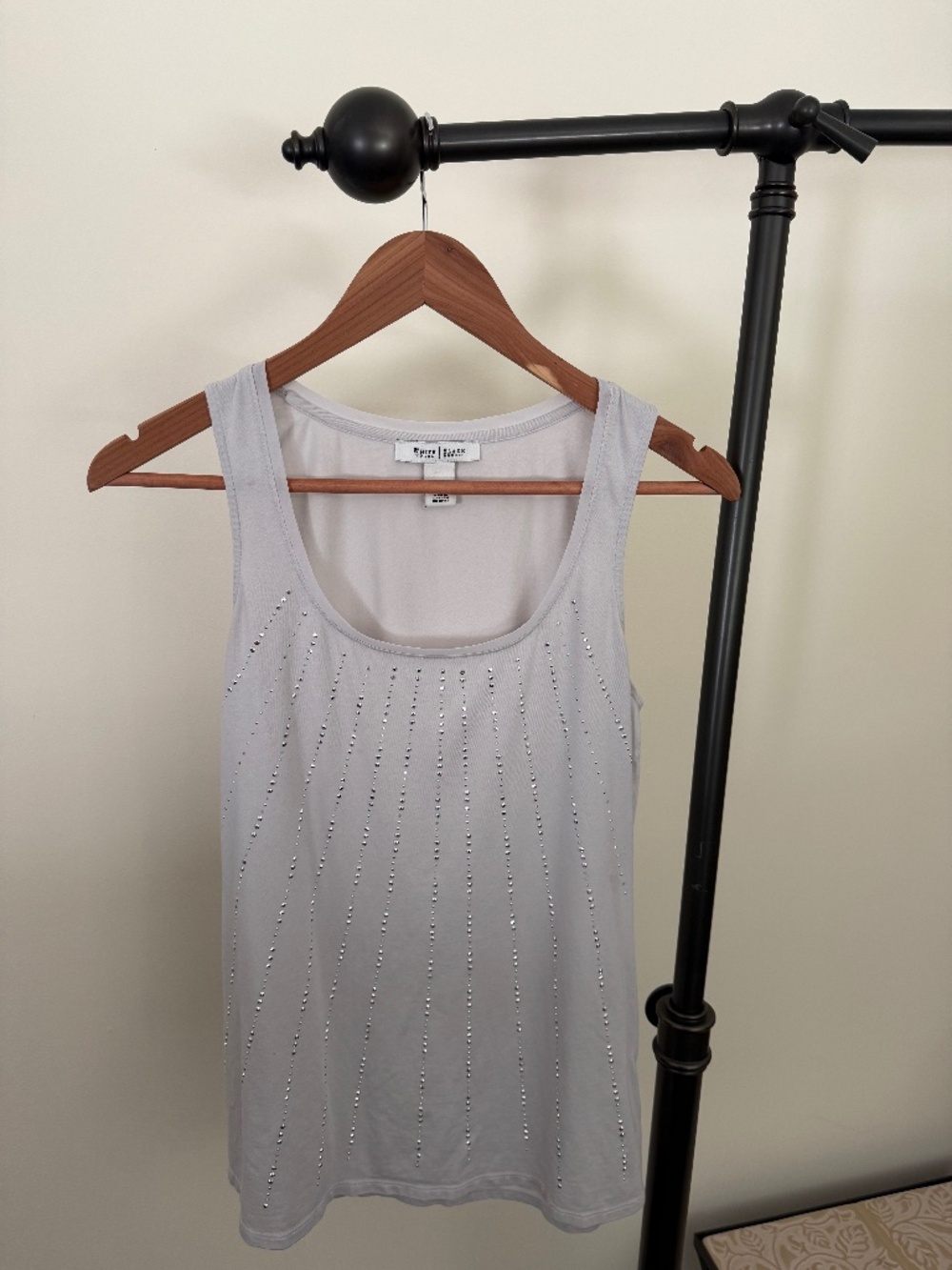 White House Black Market Embellished Rhinestone Scoop Neck Tank Top Grey
